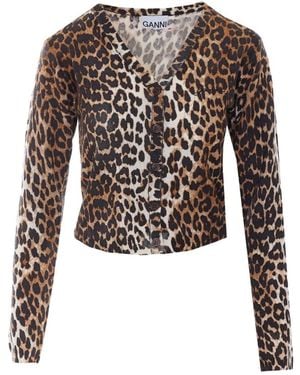 Ganni Bedruckter Merino-Cardigan - Braun
