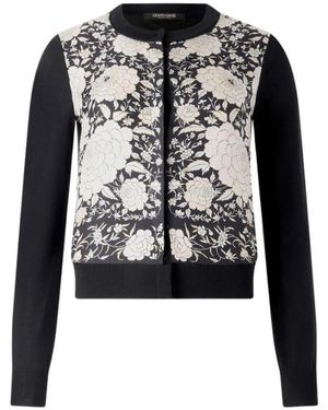 Roberto Cavalli Zijdemix Cardigan Met Bloemen - Zwart
