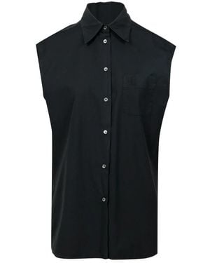 N°21 Tops ,Zwart ,Katoen Zwart Mouwloos Katoenen Knoopsluiting Top