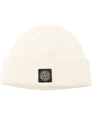 Stone Island Ribbed Knit Beanie - Naturel
