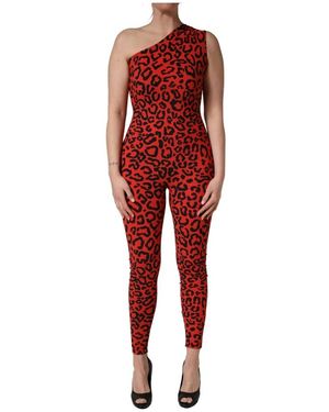 Dolce & Gabbana Jumpsuits & Playsuits ,Veelkleurig ,Nylon Leopard Pattern Jumpsuit - Rood