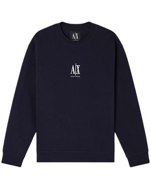 ARMANI EXCHANGE Hoodies & Sweatvesten ,Blauw ,Katoen Sweatshirt Met Ronde Hals Van Stretchkatoen Met Icon Logo