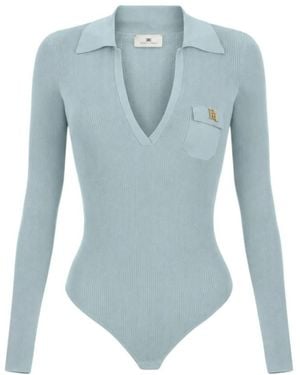 Elisabetta Franchi Gebreide Body Met Polokraag En Verfijnd Logo - Blauw