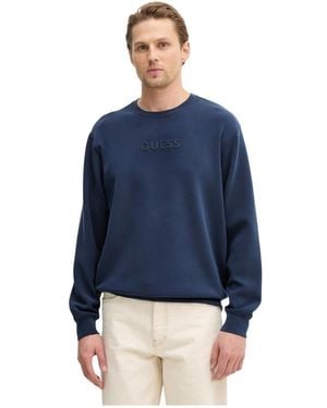 Guess Hoodies & Sweatvesten ,Blauw ,Polyester Sweatshirt Met Opdruk