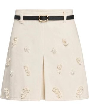 Self-Portrait Rokken ,Denim Denim Beaded Floral Mini Rok - Naturel