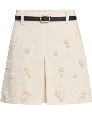 Self-Portrait Rokken ,Denim Denim Beaded Floral Mini Rok - Naturel