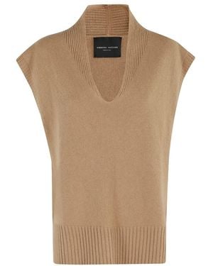 Roberto Collina Kameel V-Hals Oversized Vest Slip - Naturel