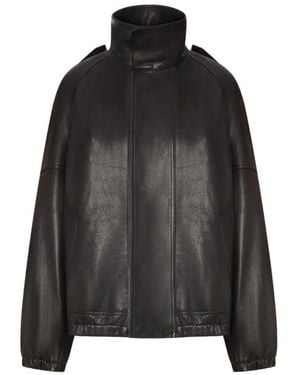 Saint Laurent Jassen ,Zwart ,Leer Blouson Met Taillekoord