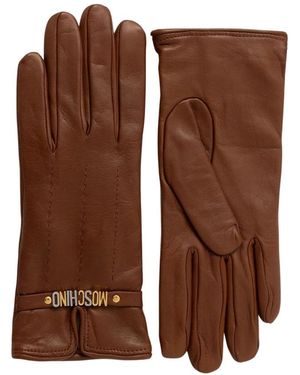 Moschino Lederhandschuhe Mit Logo-Plakette - Braun