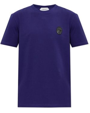 Versace Tops ,Blauw ,Katoen Katoenen T-Shirt Met Patch