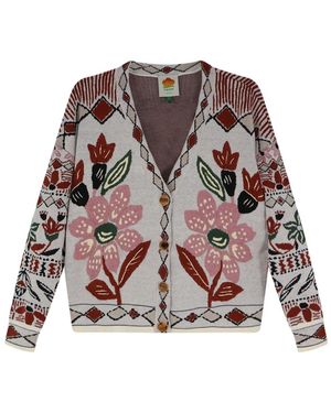 FARM Rio Cardigan Met Borduursel - Bruin