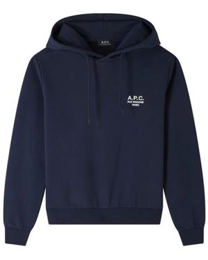 A.P.C. Hoodies & Sweatvesten ,Blauw ,Katoen Hoodie Rue Madame Paris Embroidered