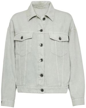 Brunello Cucinelli Jassen ,Groen ,Denim Denim Jacket Met Monili-Detail - Grijs