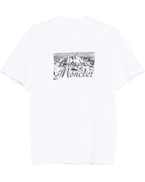 Moncler Bergdruck Rundhals Baumwoll T-Shirt - Weiß