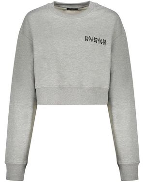 Balmain Hoodies & Sweatvesten ,Grijs ,Katoen Cropped Logo Sweatshirt