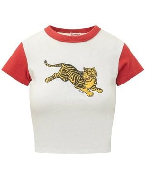 KENZO Jumping Tiger Cropped T-Shirt - Wit