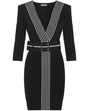 Elisabetta Franchi Kleid Aus Strickstoff Mit Streifenbändern - Schwarz
