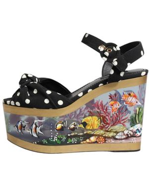 Dolce & Gabbana Schoenen ,Veelkleurig ,Leer Polka Dot Vis Wig Sandalen - Blauw