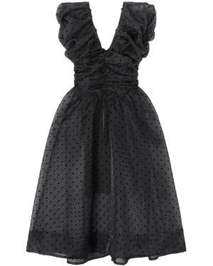 Ganni Polka-Dot Organza Dress - Black