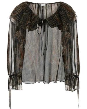 Saint Laurent Overhemden ,Veelkleurig ,Doorzichtige Blouse Met Paisleyprint - Zwart