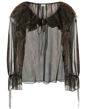 Saint Laurent Overhemden ,Veelkleurig ,Doorzichtige Blouse Met Paisleyprint - Zwart