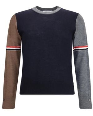Thom Browne Wollpullover Mit Dreifarbigen Design - Blau