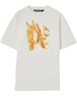 Palm Angels Brennendes monogramm t-shirt - Weiß