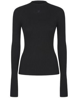 Courreges Maglione nero con collo alto a coste