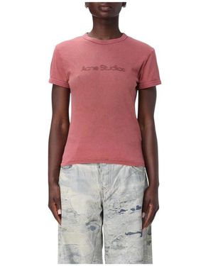 Acne Studios Logo T-Shirt Klassischer Rundhalsausschnitt - Rot