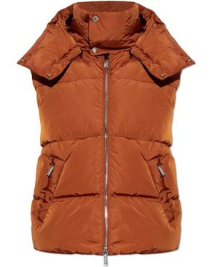 DSquared² Jassen ,Oranje ,Satijn Gewatteerd Vest Met Afneembare Capuchon - Bruin