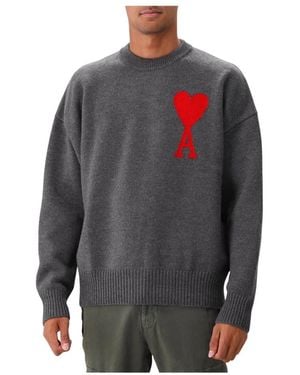 Ami Paris Round-Neck Knitwear - Gris
