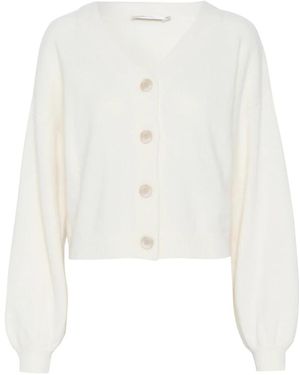 Gestuz Truien & Vesten ,Wol Elegante Wollen Cardigan Met Pofmouwen - Wit