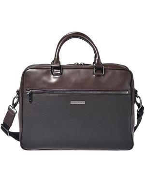 Baldinini Dark Leather And Tumbled Leather Work Bag - Schwarz