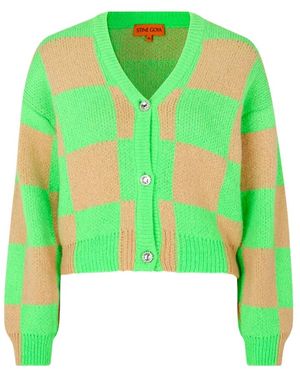 Stine Goya Karierte Alpaka-Strickjacke - Grün