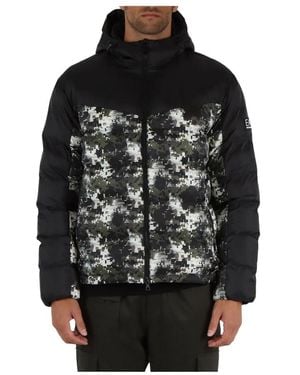 EA7 Gepolsterte Color Block Steppjacke - Schwarz
