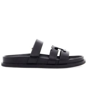 Tory Burch Schoenen ,Zwart ,Leer Leren Sandalen Met Dubbele Band - Blauw