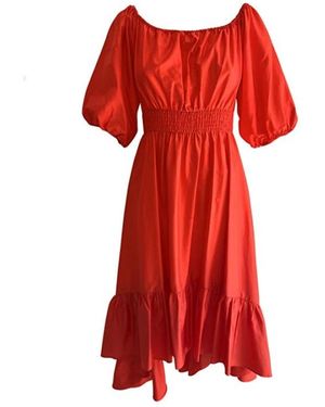 Kocca Kleedjes ,Rood ,Katoen Zomerjurk Met Ruches