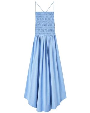 Ganni Kleedjes ,Blauw ,Katoen Shirred Poplin Maxi Jurk