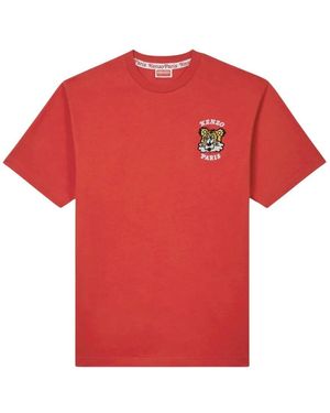 KENZO Besticktes Baumwoll-T-Shirt Mit Seitenlogo - Rot