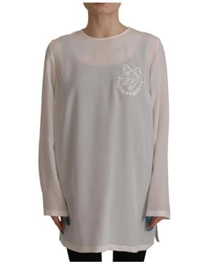 Dolce & Gabbana Overhemden ,Wit ,Zijden Blouse Met Ronde Hals - Grijs