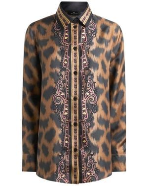 Etro Overhemden ,Veelkleurig ,Shirt Met Dierenprint - Bruin