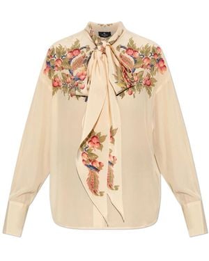 Etro Zijden Blouse Met Bloemendessin - Naturel