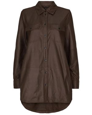 Notyz Overhemden ,Bruin ,Leer Oversized Leren Shirt Bruin Zwart Acc