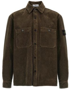 Stone Island Geripptes Samt-Overshirt - Grün