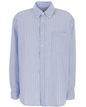 DUNST Overhemden ,Blauw ,Katoen Classic Striped Bd Overshirt