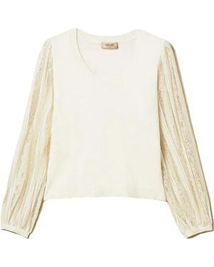 Twinset Maglia Con Pizzo Ricamato - Wit