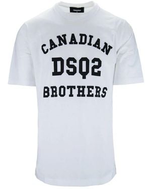 DSquared² Bedrucktes baumwoll-t-shirt - Weiß