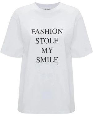 Victoria Beckham Slogan Tee Fashion Stole My Smile - Wit