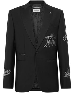 Philipp Plein Straight Regular Fit Blazer Beers Patches - Schwarz