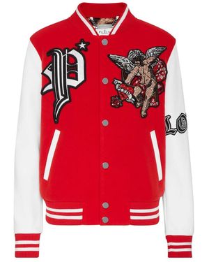 Philipp Plein Wool And Leather Bomber Love Angel - Rot